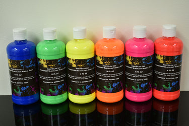 Blacklight Reactive Fluorescent Acrylic Paints 6 Pack 16 Ounce Bottles